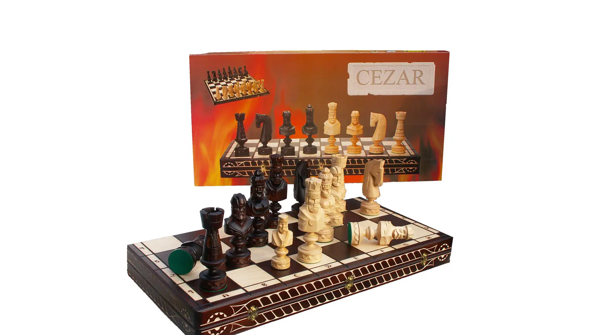 Verzierter hölzerner Caesar-Schachsatz